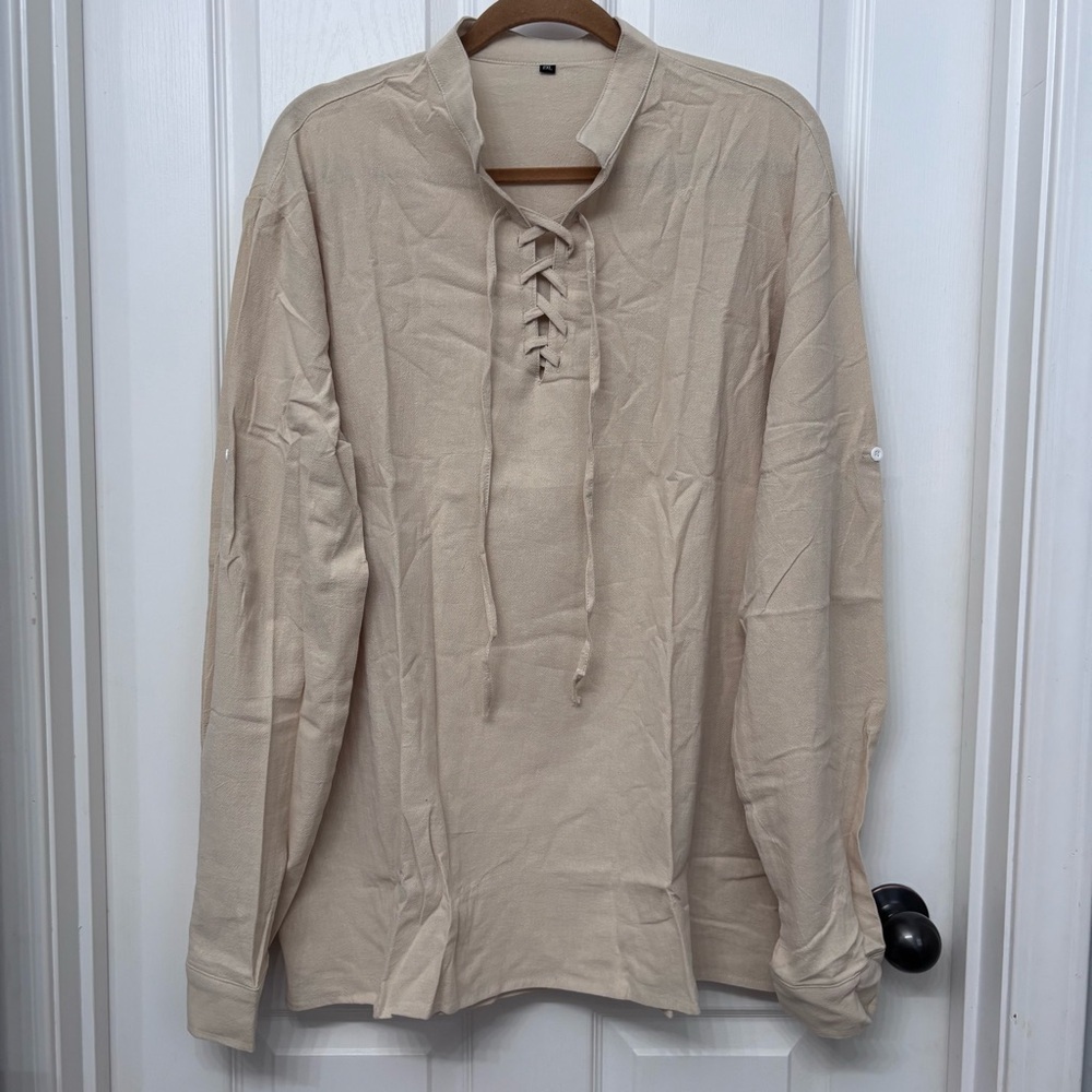 Beige Lace-Up Blouse | Size 2XL